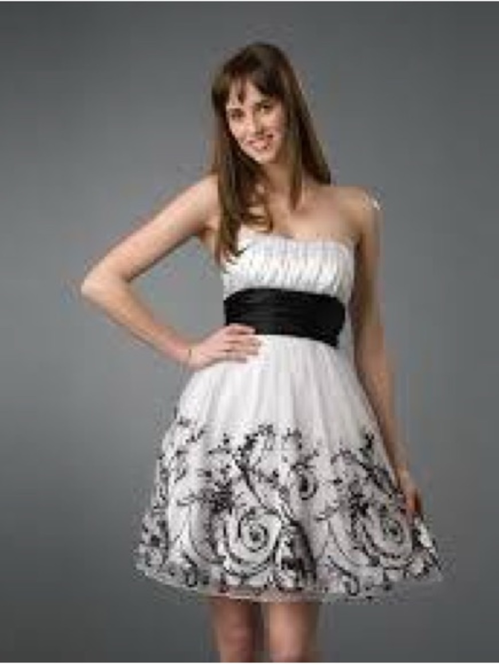 3/$15 Strapless White and Black Floral Fit & Flare Dress